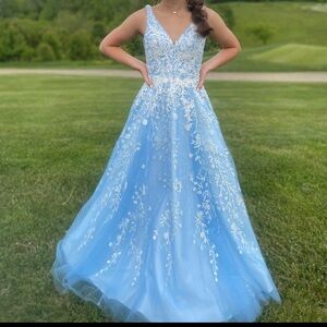 Elegant Blue Floral Gown